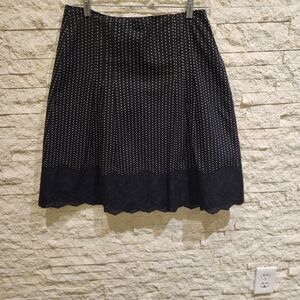 Ann Taylor Black Polka Dot Cotton Skirt With Eyelet Hem Size 8 NWOT